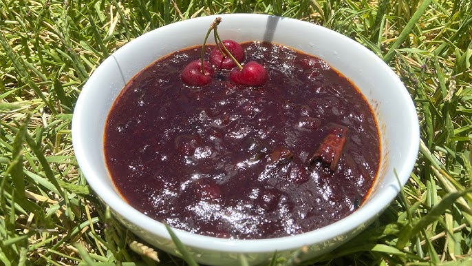 Cherry Aachar in a glass jar