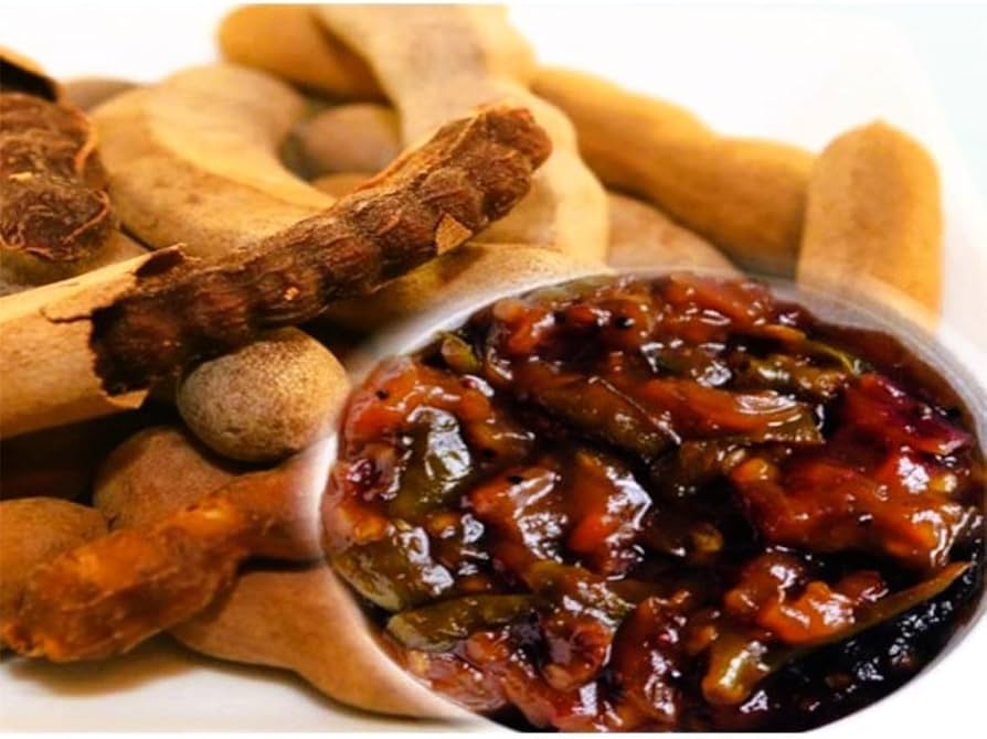 Tamarind Aachar in a traditional glass jar
